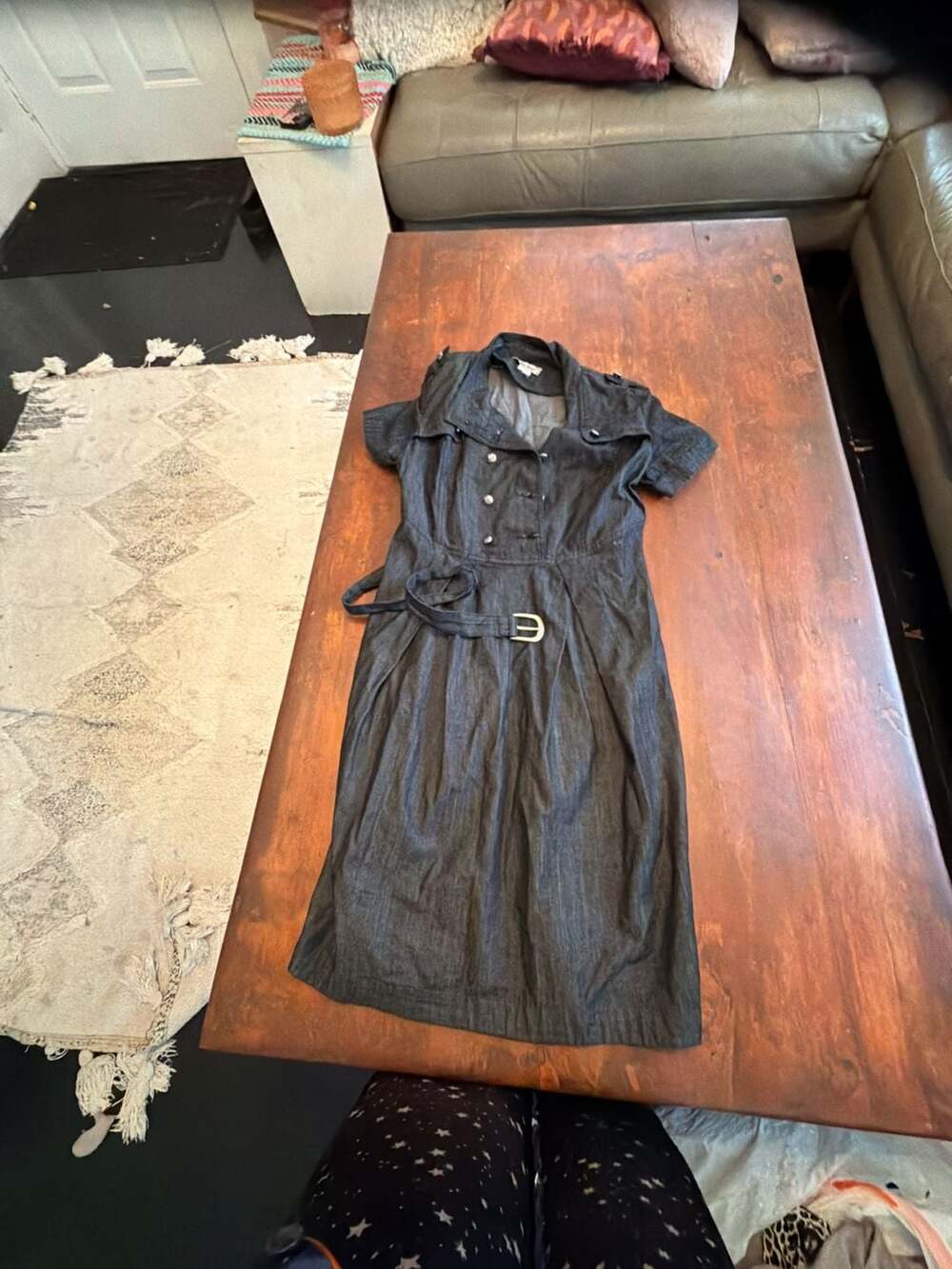 Uno Core Women's Denim Trench Style Belted Dress